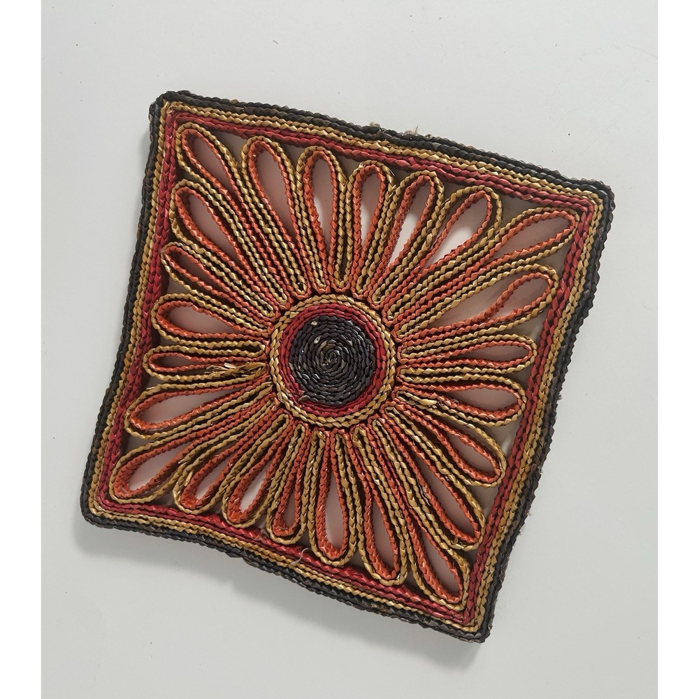 Vintage Rattan Raffia Trivet Woven Straw Decorative Hot‎ Pad Boho Kitchen Flower